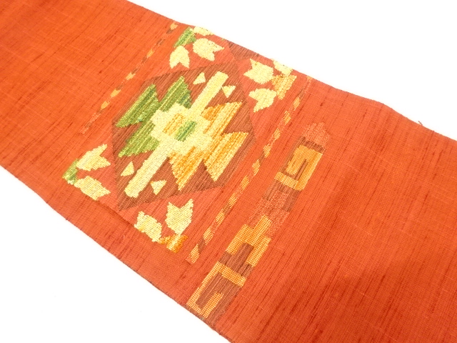 手織り紬　抽象模様　名古屋帯